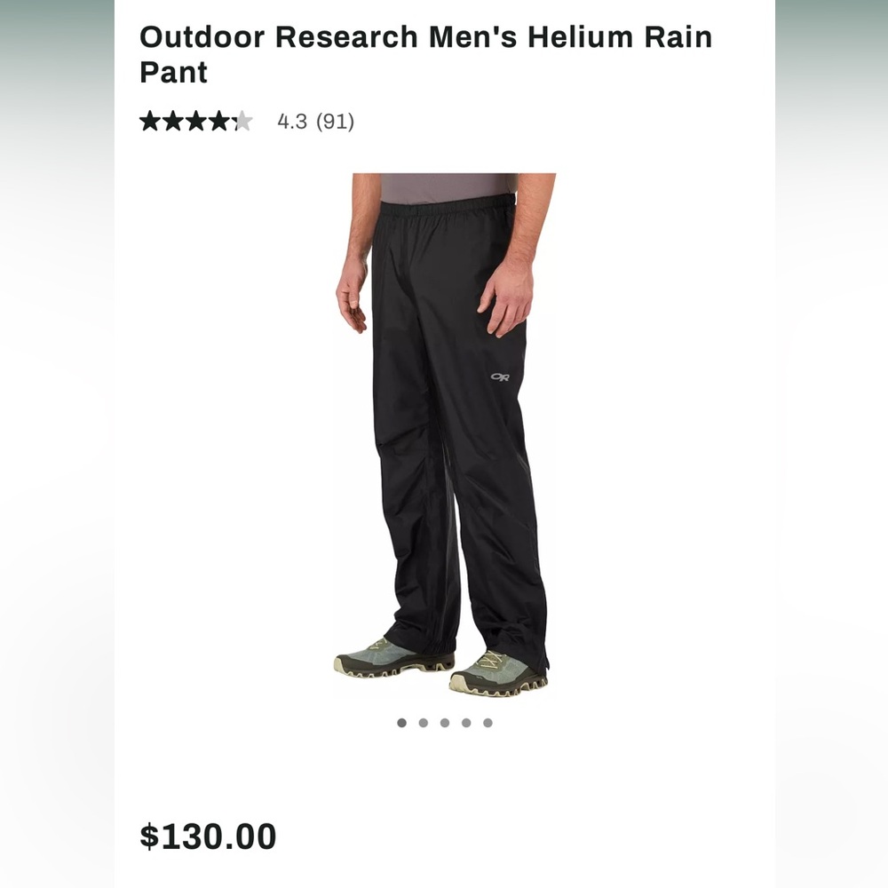 OUTDOOR RESEARCH men's black helium rain pants XS